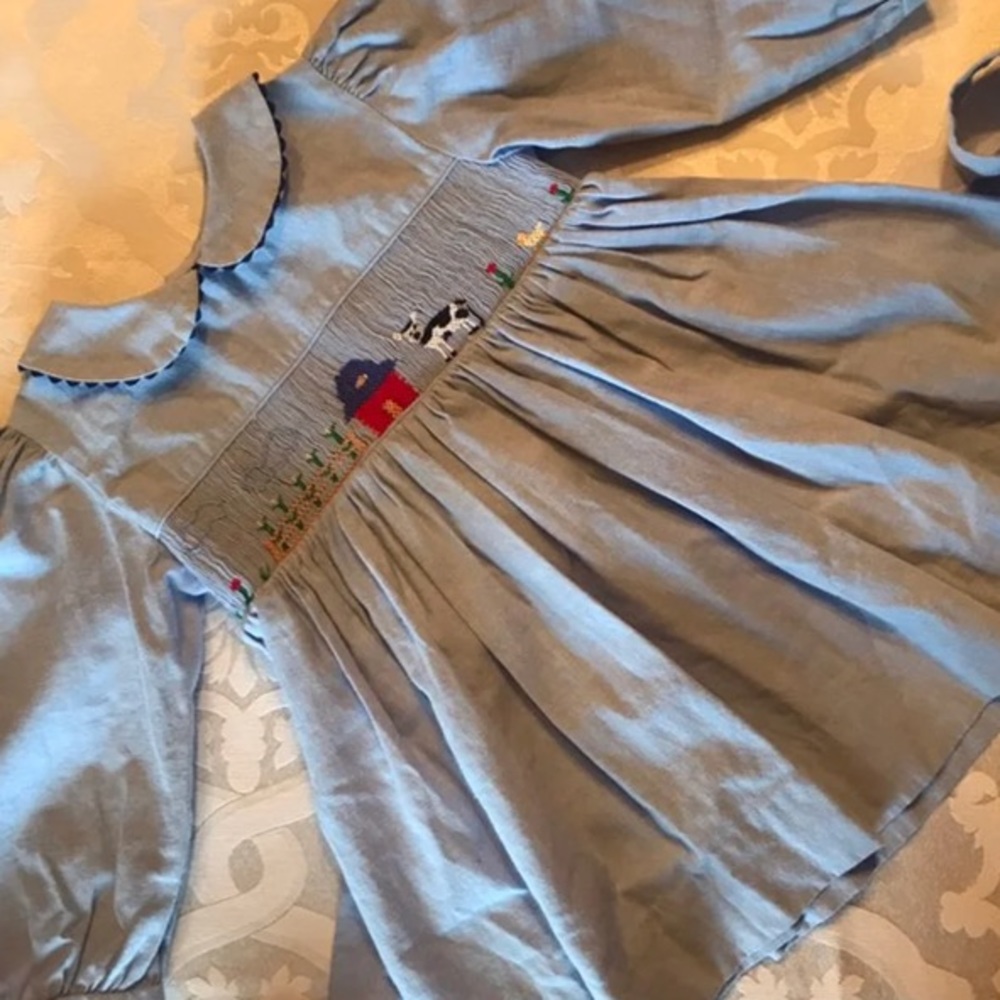 18mos Vintage Farm Smocked Dress cow barn chicks